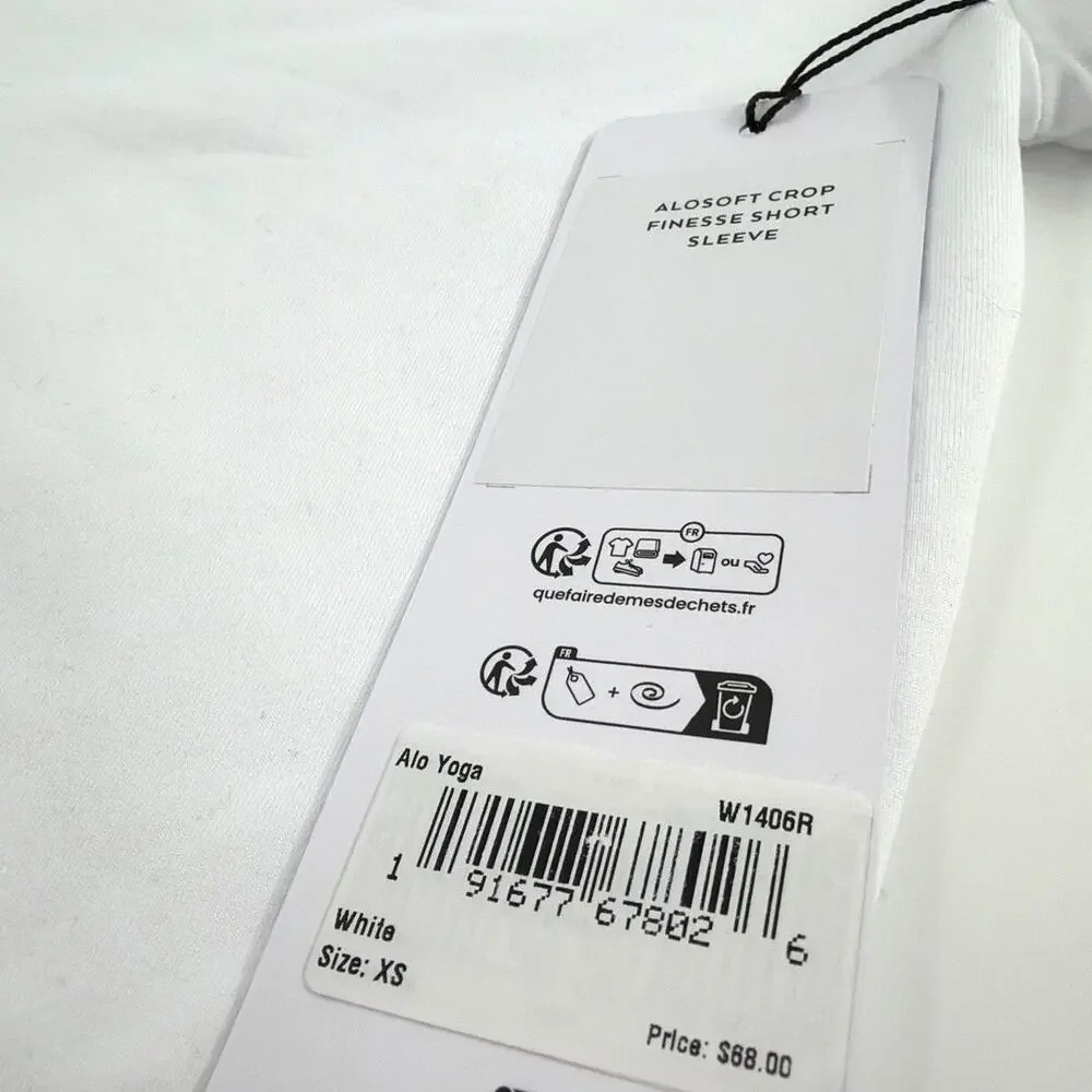 Alo Yoga White Alosoft Crop Finesse Short Sleeve Top Size XS